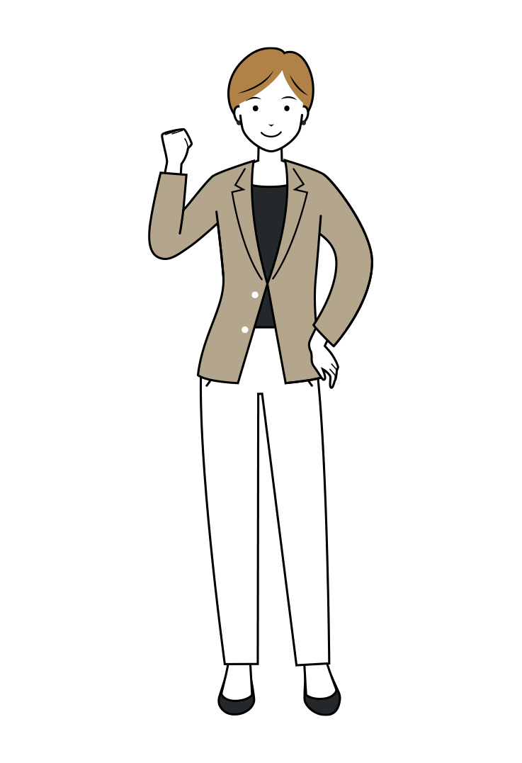 右手でガッツポーズをする女性ビジネスマンのイラスト