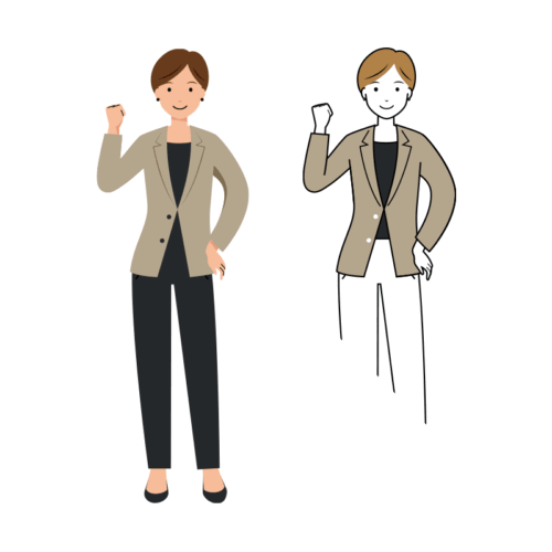 右手でガッツポーズをする女性ビジネスマンのイラスト