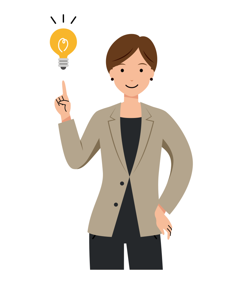 ひらめきをする女性ビジネスマンのイラスト-上半身