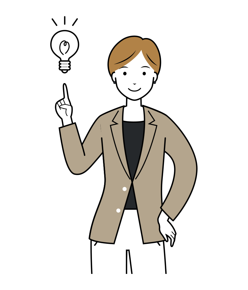 ひらめきをする女性ビジネスマンのイラスト-上半身