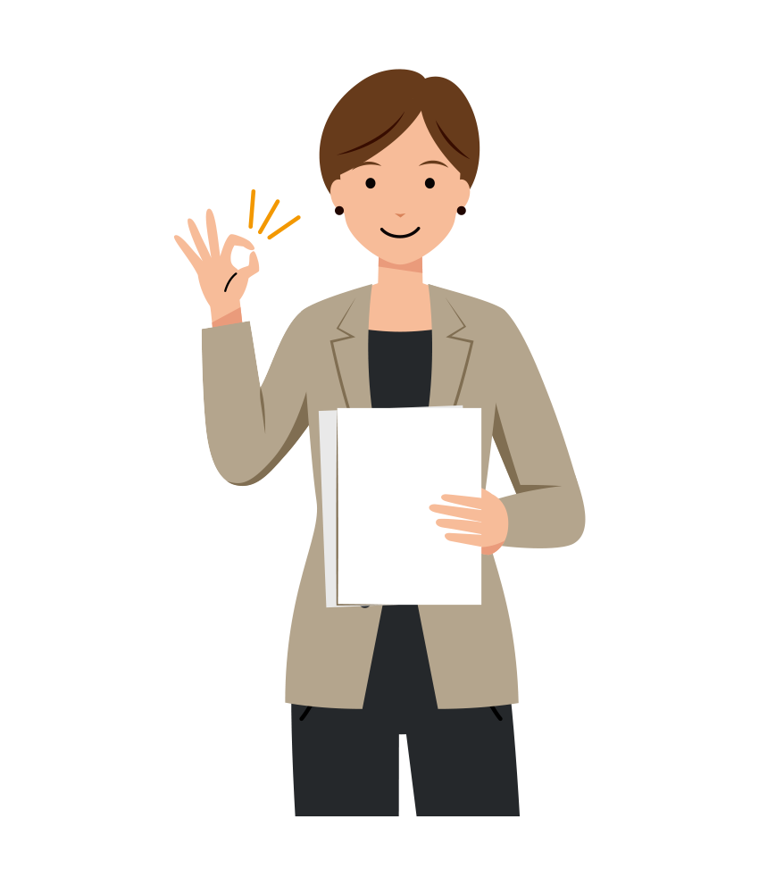 OKサインを出す女性ビジネスマンのイラスト-上半身