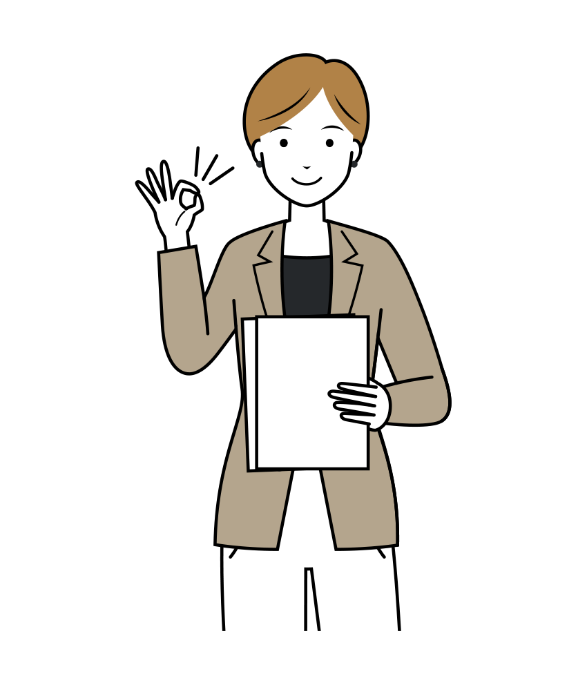 OKサインを出す女性ビジネスマンのイラスト-上半身