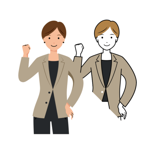 右手でガッツポーズをする女性ビジネスマンのイラスト-上半身