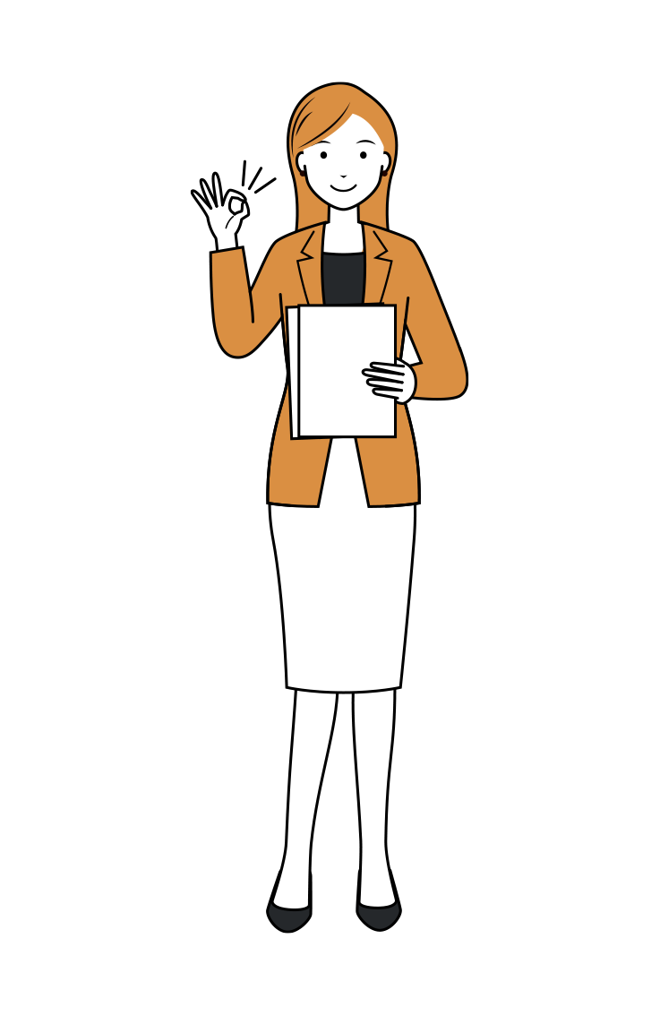 ビジネス イラスト - 女性・OKサイン・カジュアル・ロングヘア