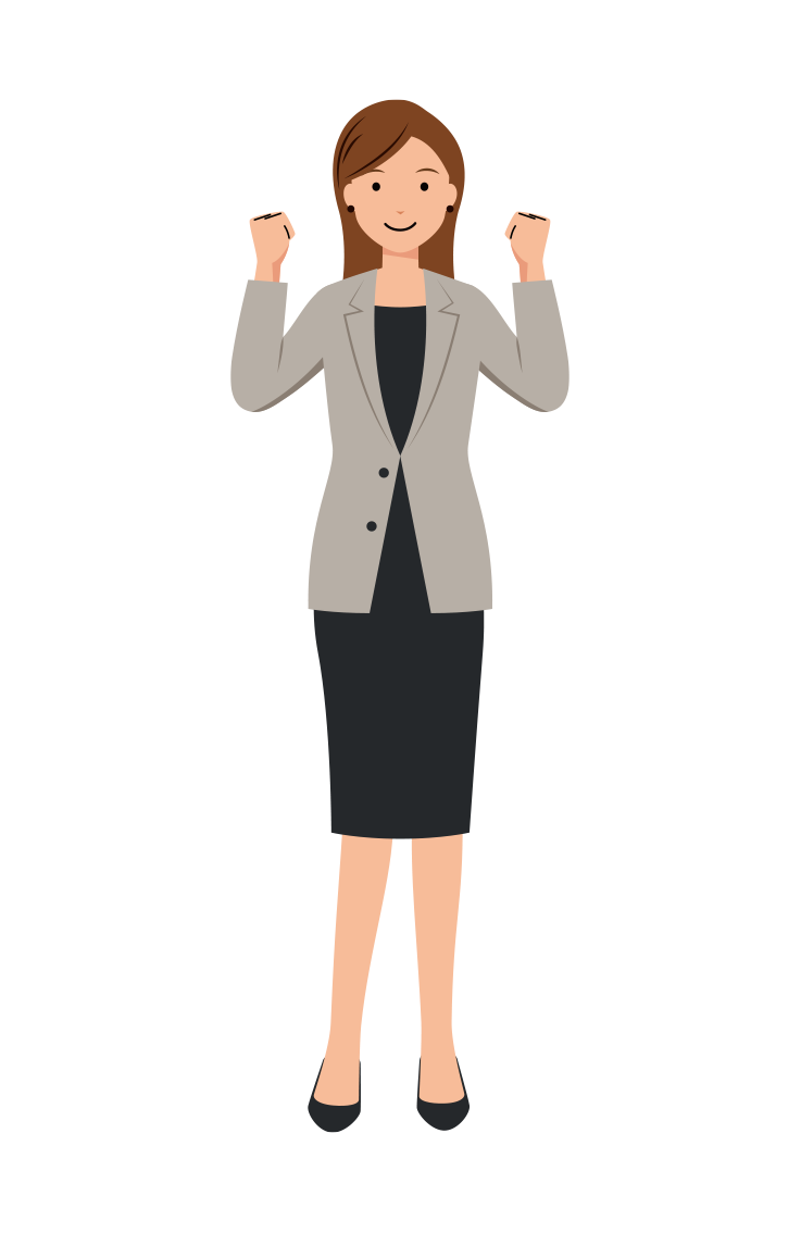 ビジネス イラスト - 女性・ガッツポーズ・カジュアル・ロングヘア