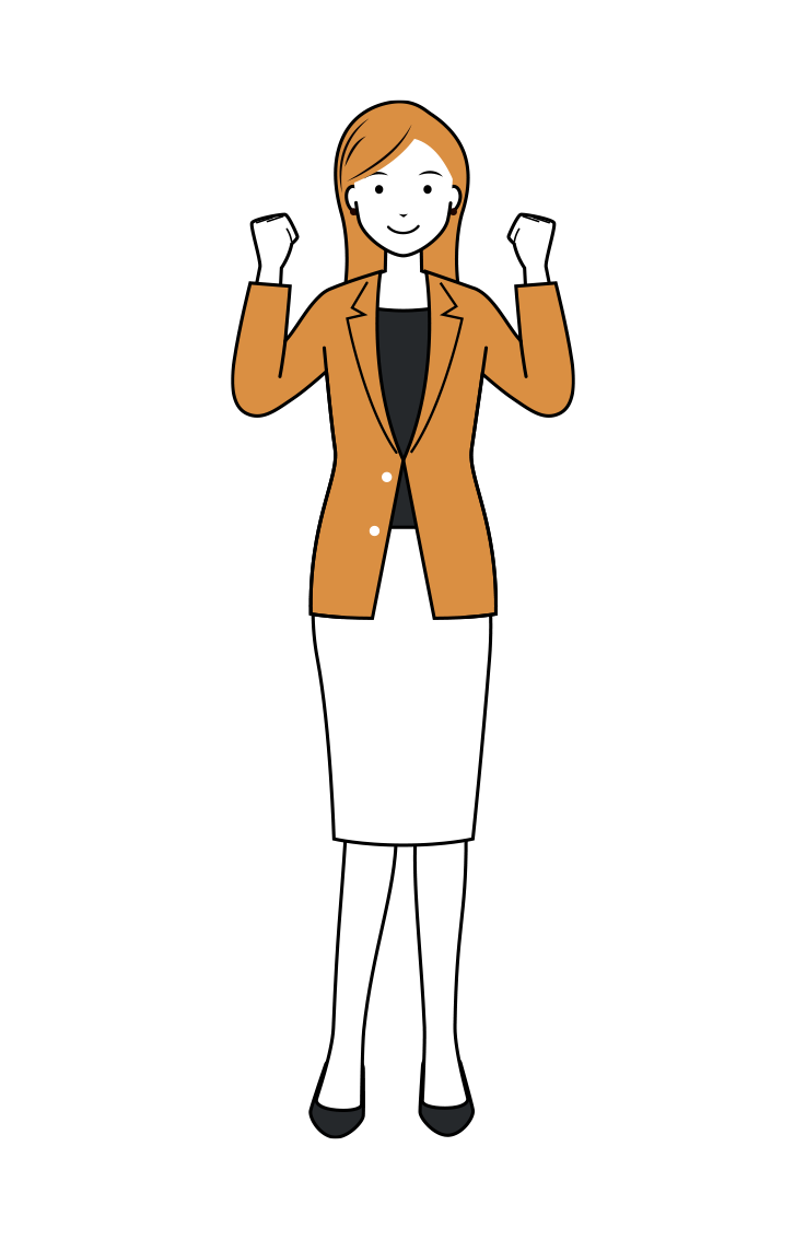 ビジネス イラスト - 女性・ガッツポーズ・カジュアル・ロングヘア