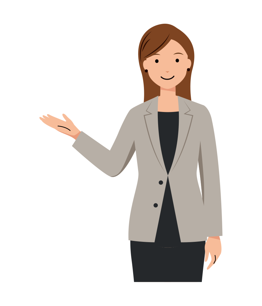 ビジネス イラスト - 女性・案内・カジュアル・ロングヘア・上半身
