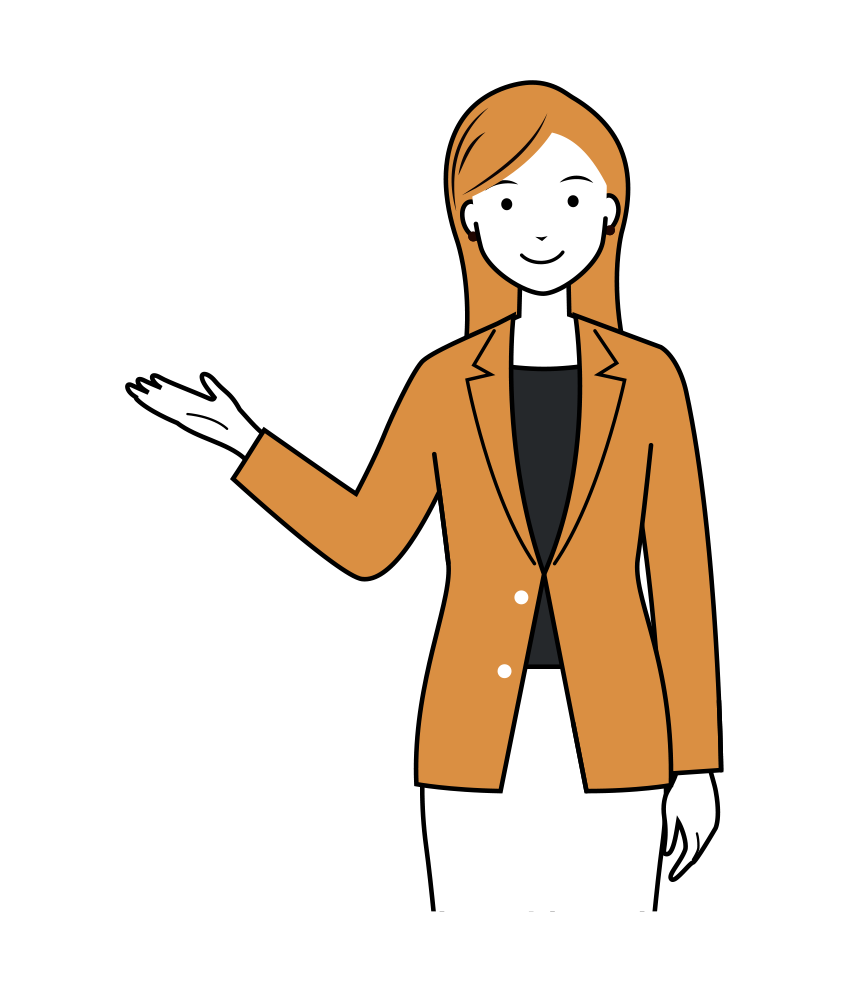 ビジネス イラスト - 女性・案内・カジュアル・ロングヘア・上半身