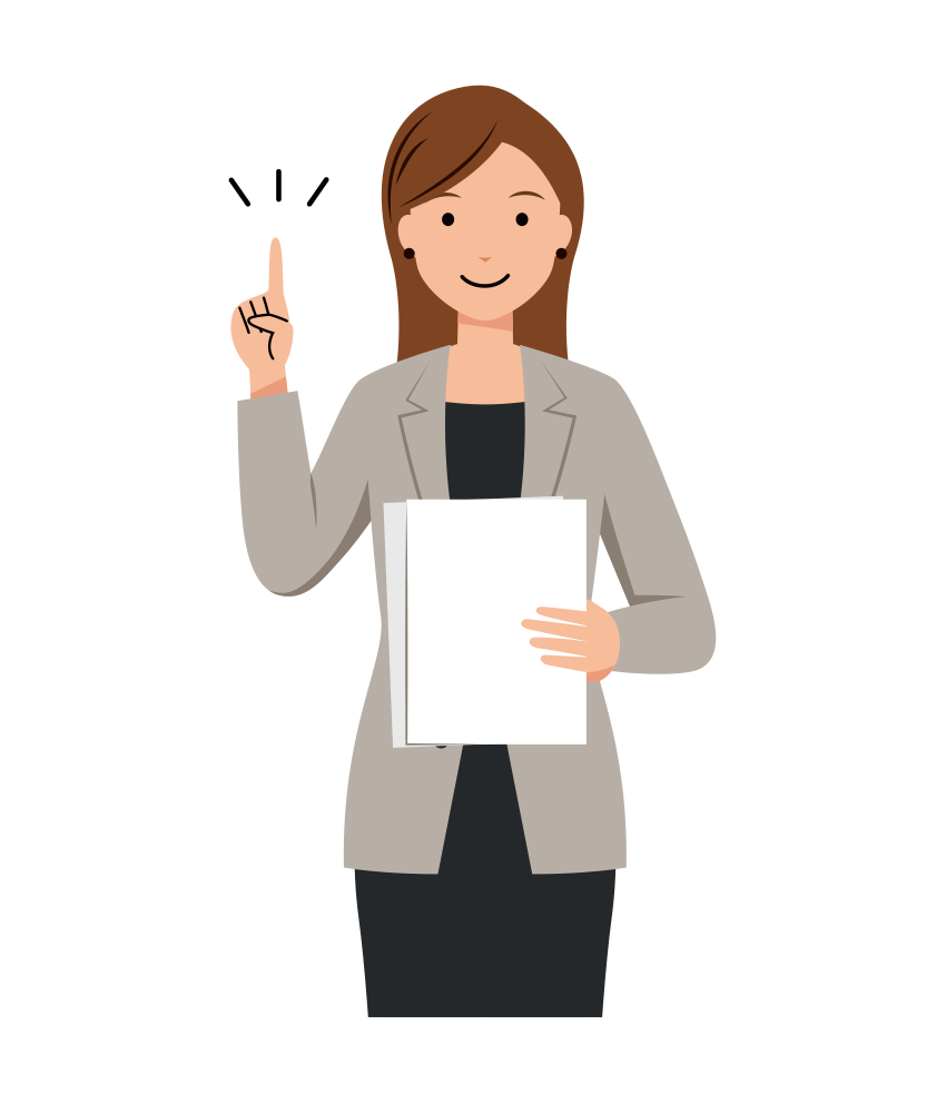 ビジネス イラスト - 女性・説明・カジュアル・ロングヘア・上半身