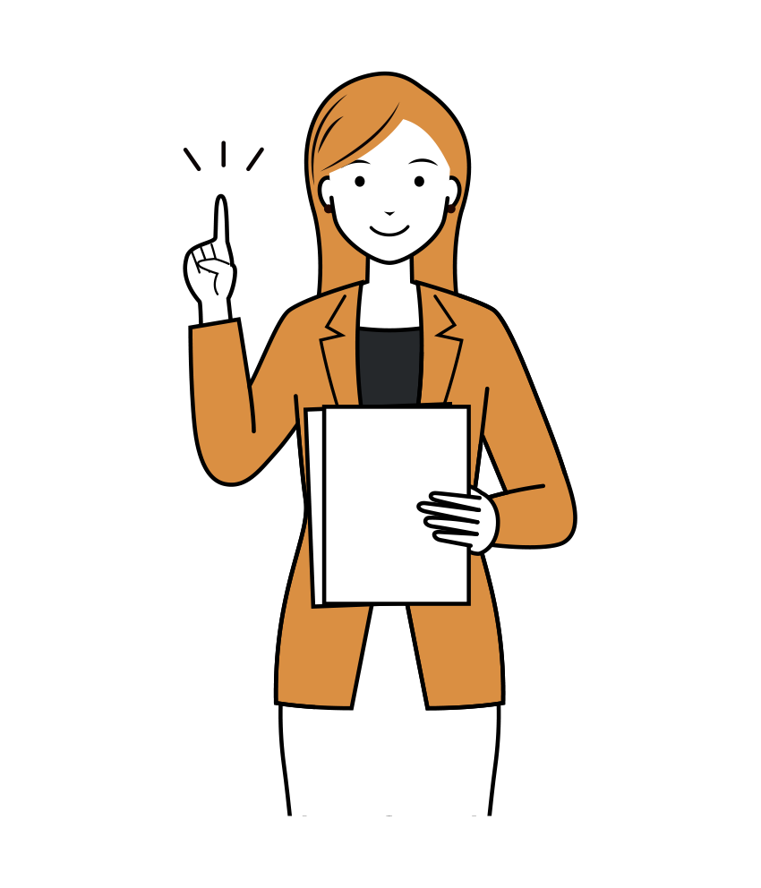 ビジネス イラスト - 女性・説明・カジュアル・ロングヘア・上半身