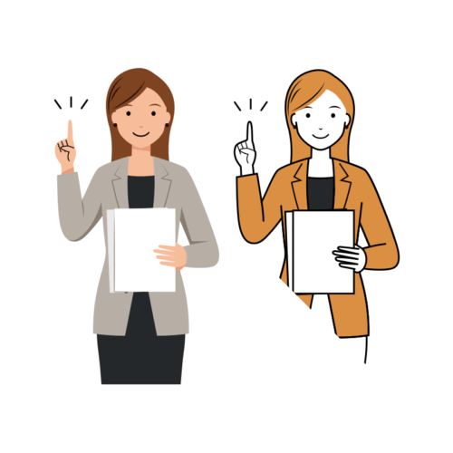 ビジネス イラスト - 女性・説明・カジュアル・ロングヘア・上半身