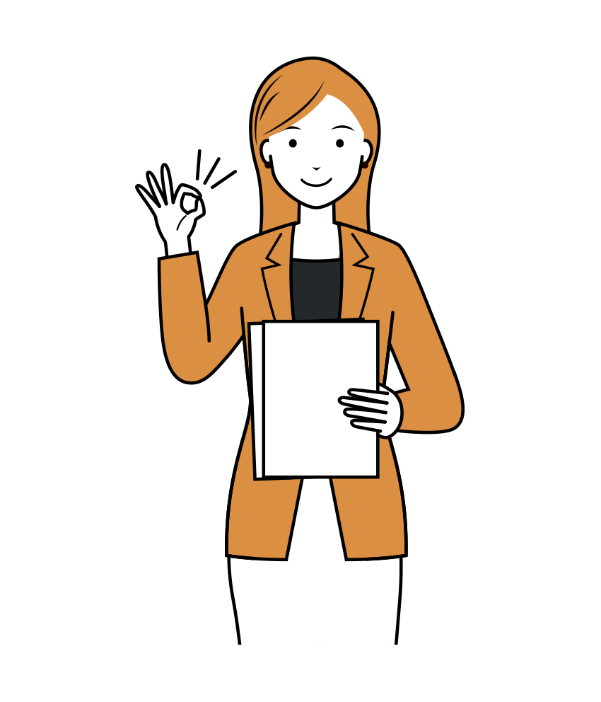 ビジネス イラスト - 女性・OKサイン・カジュアル・ロングヘア・上半身