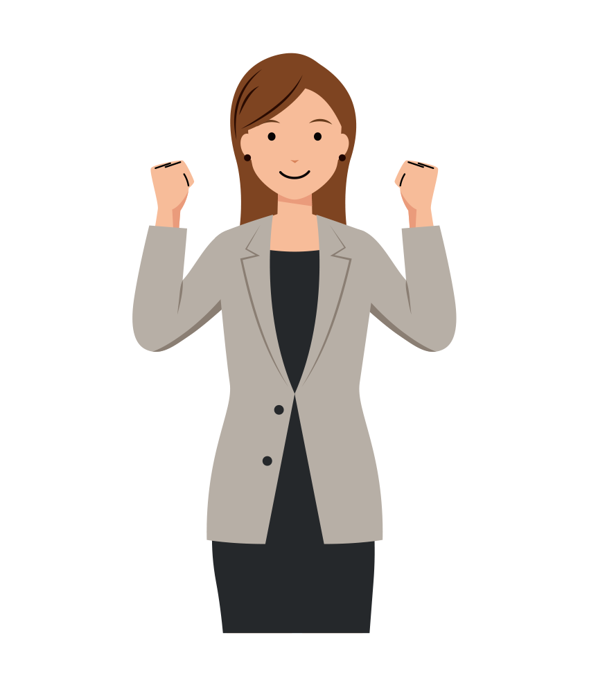 ビジネス イラスト - 女性・ガッツポーズ・ロングヘア・上半身