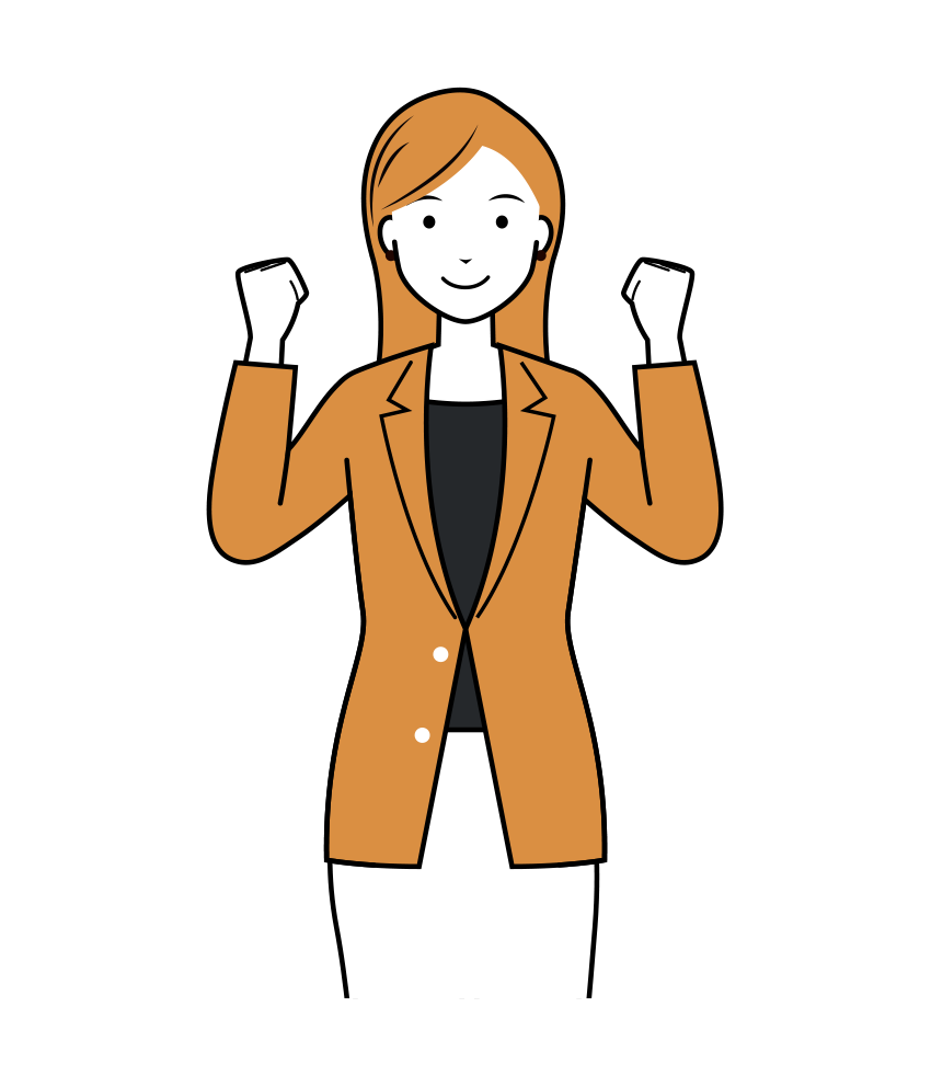 ビジネス イラスト - 女性・ガッツポーズ・ロングヘア・上半身