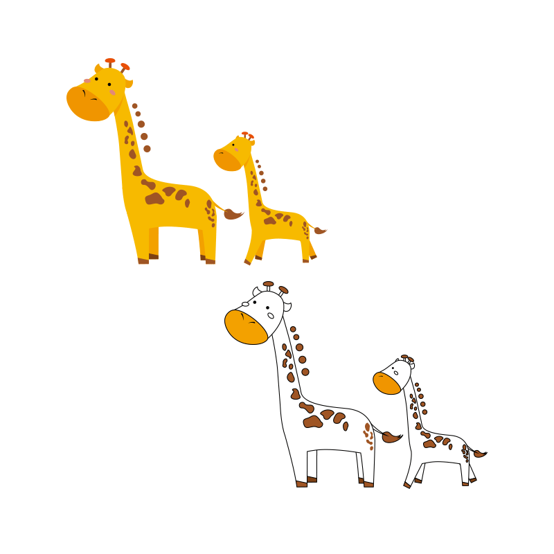 キリンのイラスト-かわいい親子