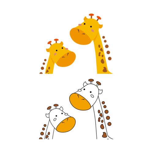 2頭のかわいいキリンのイラスト-上半身