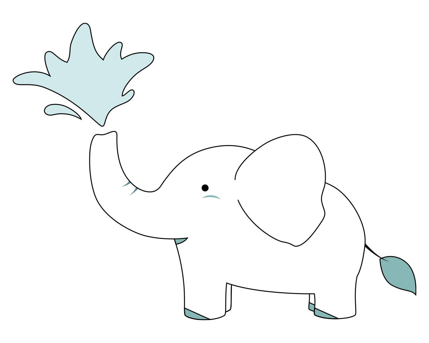 ゾウ（象） イラスト - 陸上の動物・かわいい・水浴び