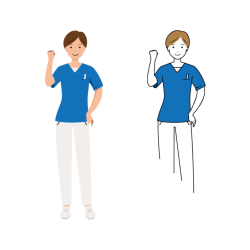 看護師 イラスト - 医療・福祉・ガッツポーズ・スクラブ・女性