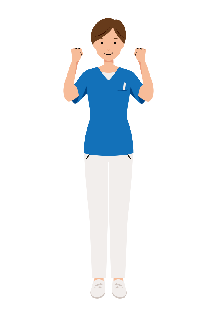 看護師 イラスト - 医療・福祉・両手・ガッツポーズ・スクラブ・女性