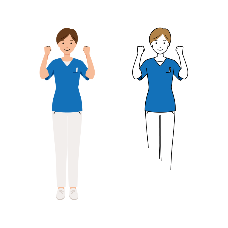 看護師 イラスト - 医療・福祉・両手・ガッツポーズ・スクラブ・女性