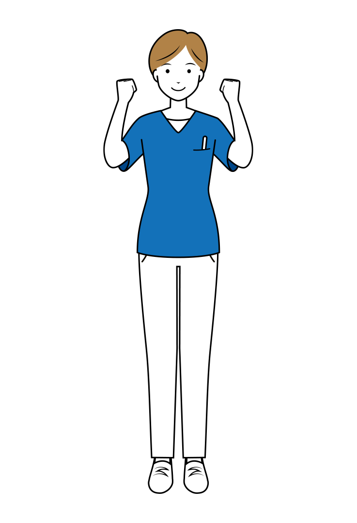 看護師 イラスト - 医療・福祉・両手・ガッツポーズ・スクラブ・女性