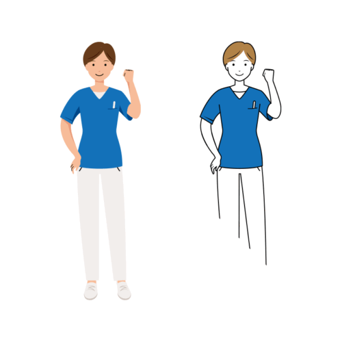 看護師 イラスト - 医療・福祉・左手・ガッツポーズ・スクラブ・女性