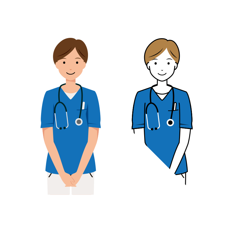 医療 イラスト - 看護師・女性・聴診器・スクラブ・上半身