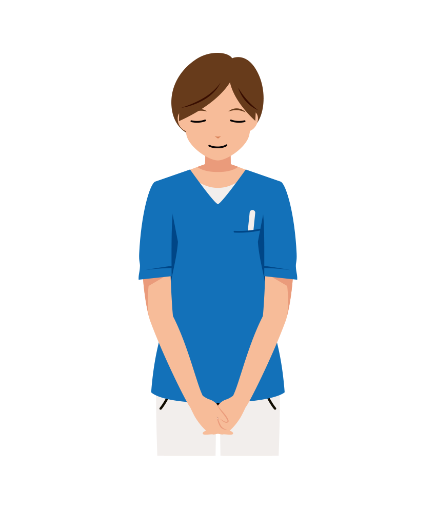 医療現場の仕事 イラスト - 看護師・女性・お辞儀・スクラブ・上半身