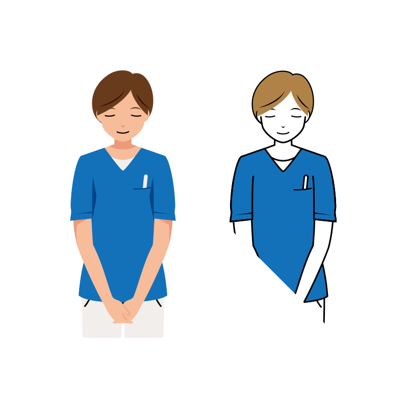 医療 イラスト - 看護師・女性・お辞儀・スクラブ・上半身