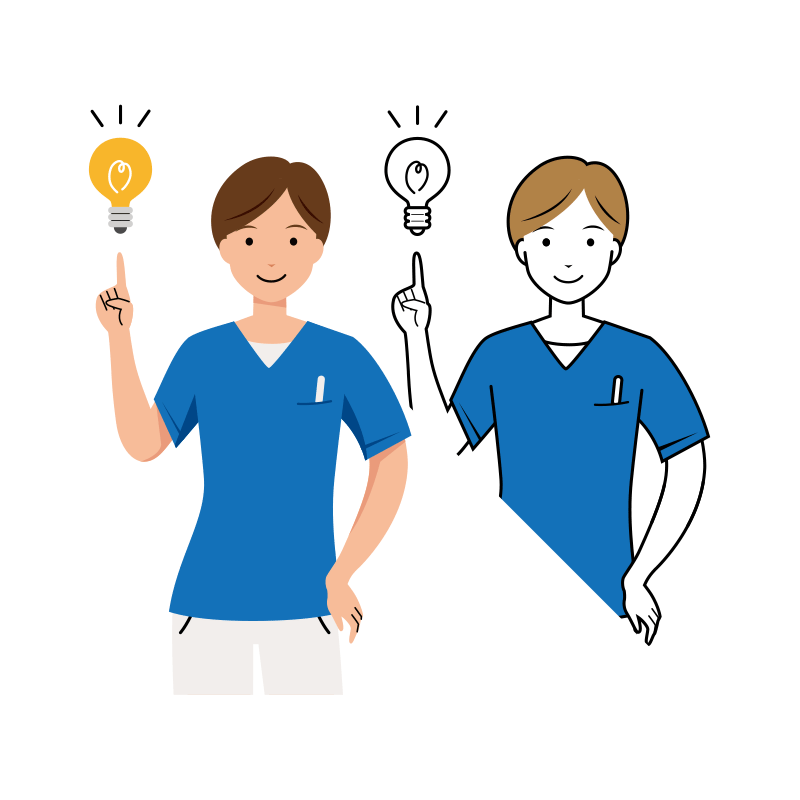 医療 イラスト - 看護師・女性・ひらめき・スクラブ・上半身