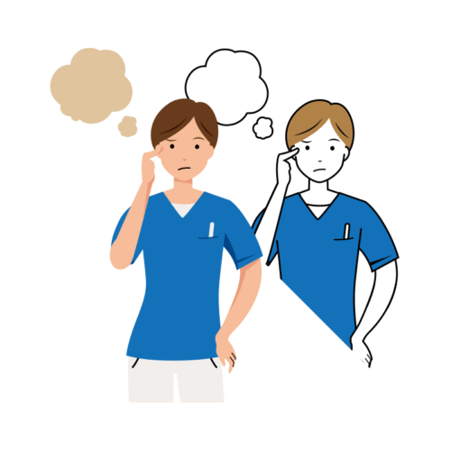 医療 イラスト - 看護師・女性・悩む・スクラブ・上半身