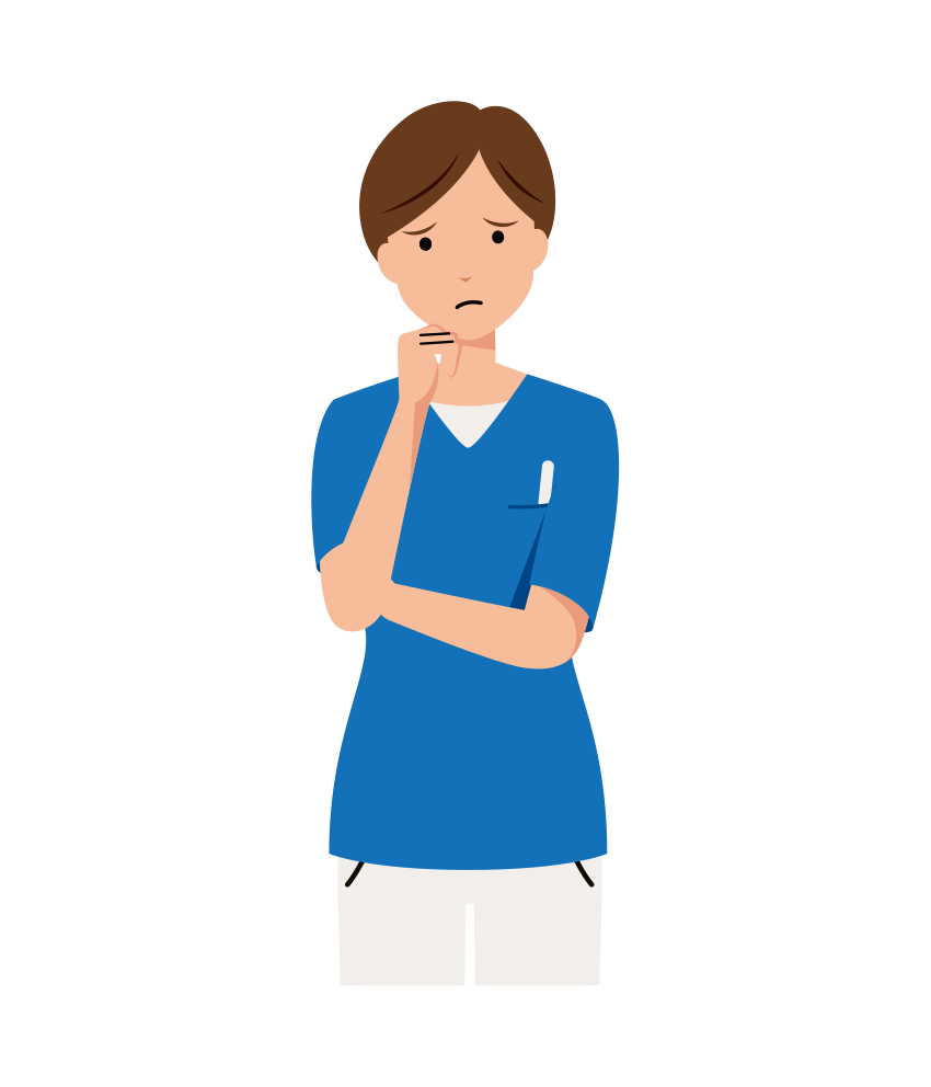 医療 イラスト - 看護師・女性・考える・スクラブ・上半身