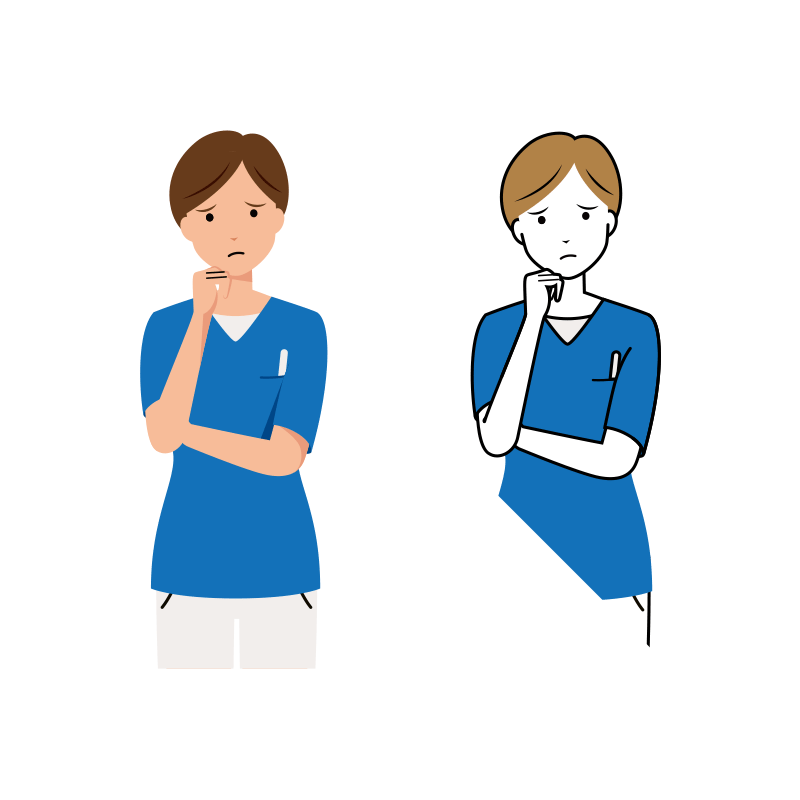 医療 イラスト - 看護師・女性・考える・スクラブ・上半身