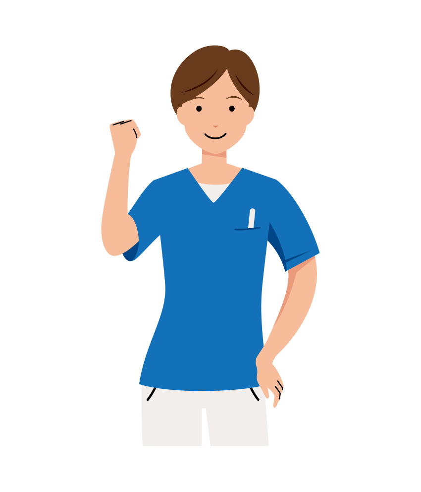 医療 イラスト - 看護師・女性・ガッツポーズ・スクラブ・上半身