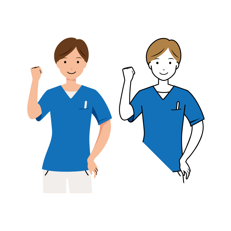 医療 イラスト - 看護師・女性・ガッツポーズ・スクラブ・上半身