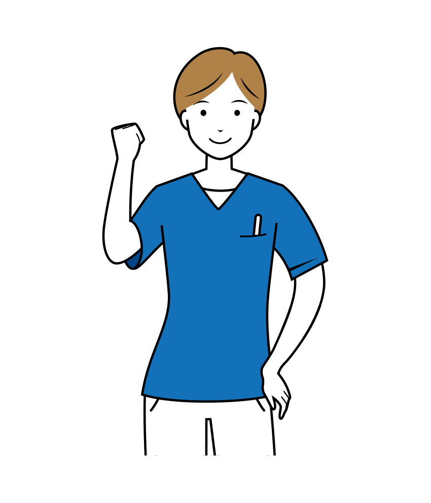 医療 イラスト - 看護師・女性・ガッツポーズ・スクラブ・上半身