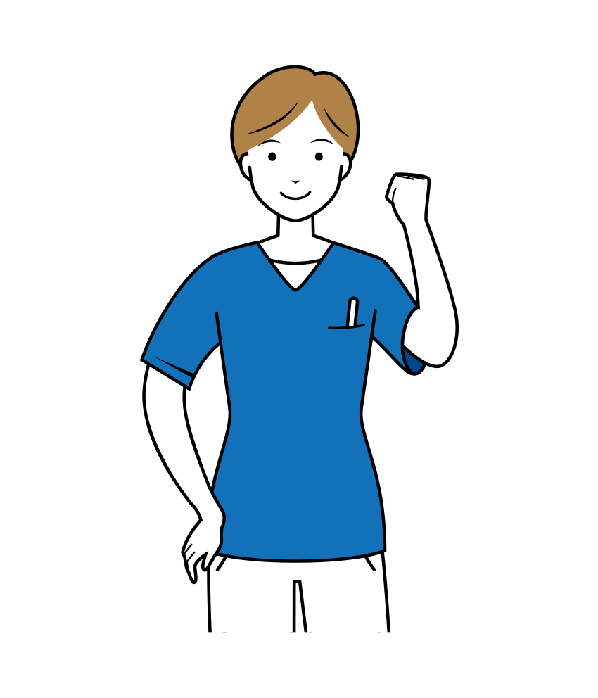 医療 イラスト - 看護師・女性・左手・ガッツポーズ・スクラブ・上半身