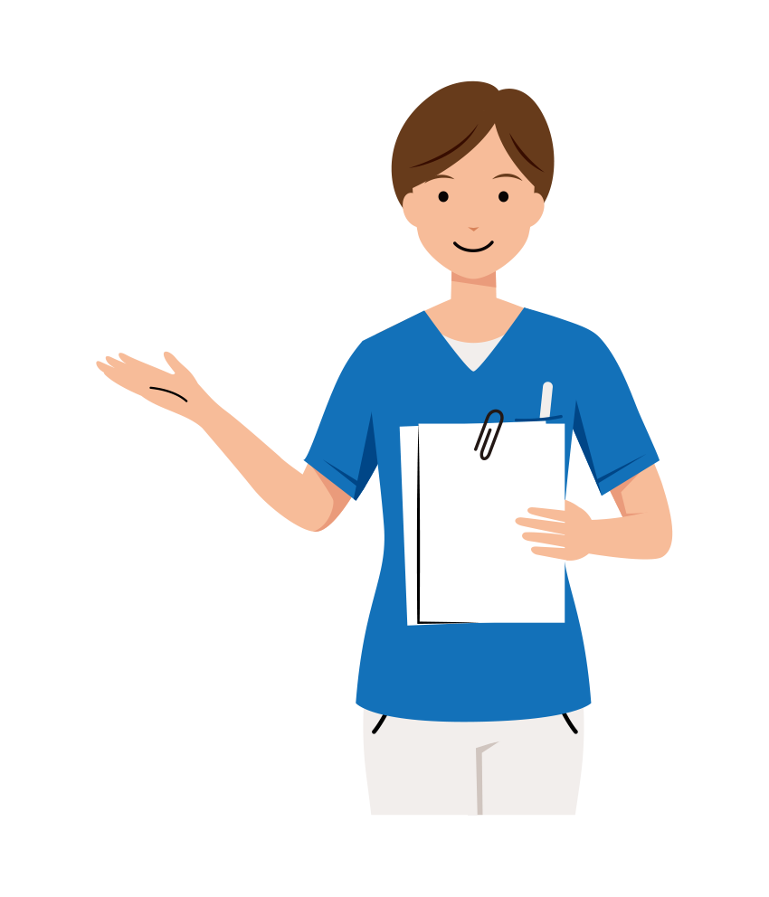 医療 イラスト - 看護師・女性・案内・カルテ・スクラブ・上半身