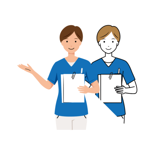医療 イラスト - 看護師・女性・案内・カルテ・スクラブ・上半身
