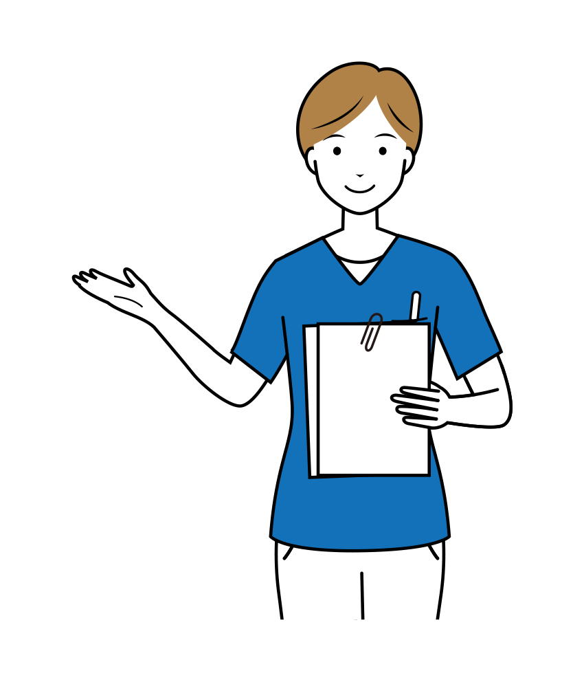 医療 イラスト - 看護師・女性・案内・カルテ・スクラブ・上半身