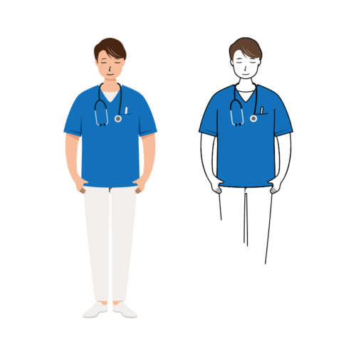 医療 イラスト - 看護師・男性・お辞儀・聴診器・スクラブ