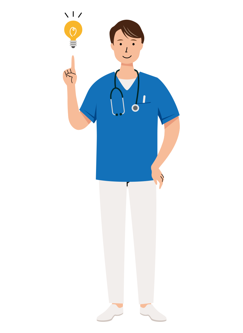 医療 イラスト - 看護師・男性・ひらめき・スクラブ