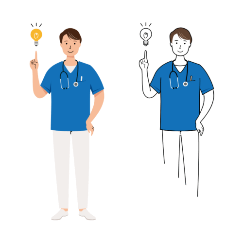 医療 イラスト - 看護師・男性・ひらめき・スクラブ
