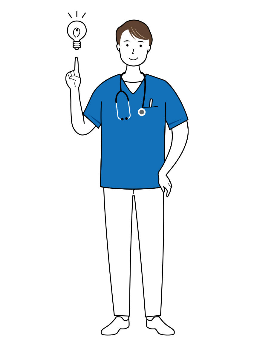 医療 イラスト - 看護師・男性・ひらめき・スクラブ