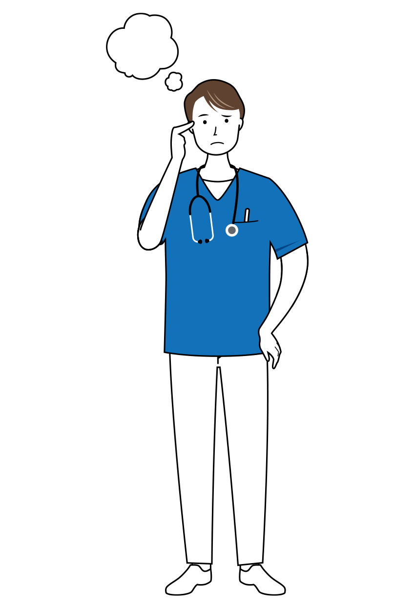 悩んでいる男性看護師のイラスト