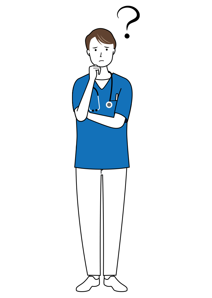 考え込んでいる男性看護師のイラスト