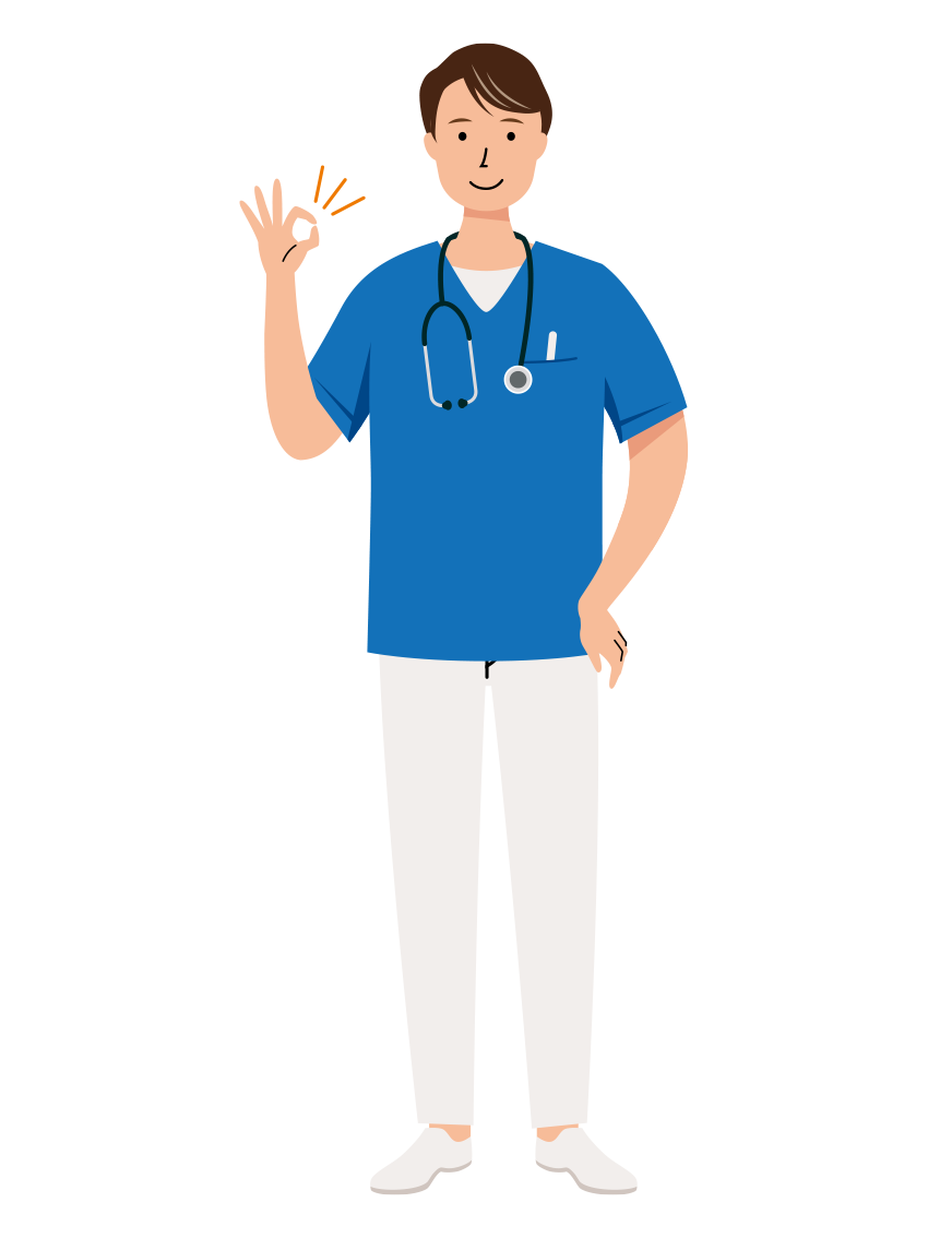 右手でOKサインを出す男性看護師のイラスト