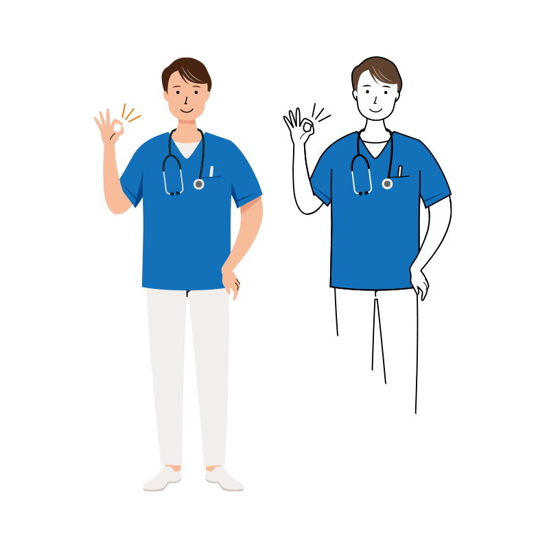 医療 イラスト - 看護師・男性・OKサイン・スクラブ