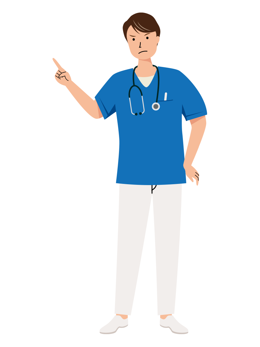 厳しく指摘をしている男性看護師のイラスト