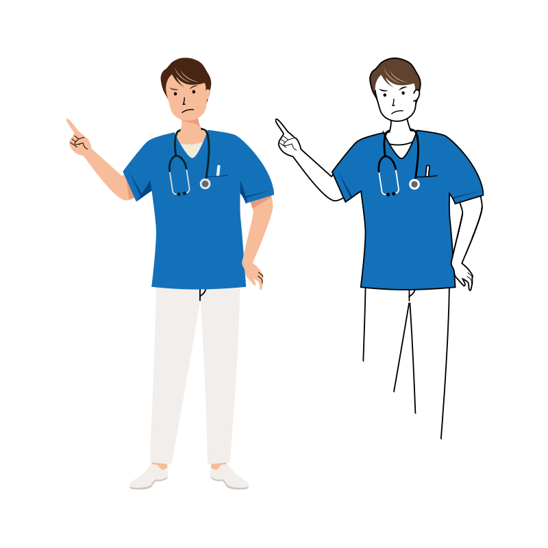 医療 イラスト - 看護師・男性・厳しく指摘・スクラブ